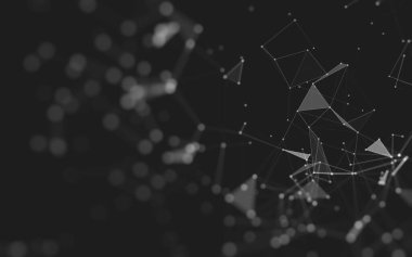 Soyut arkaplan. Çokgen şekilli molekül teknolojisi, noktaları ve çizgileri birleştiriyor. Bağlantı yapısı. Büyük veri görselleştirmesi. 