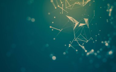 Soyut arkaplan. Çokgen şekilli molekül teknolojisi, noktaları ve çizgileri birleştiriyor. Bağlantı yapısı. Büyük veri görselleştirmesi.