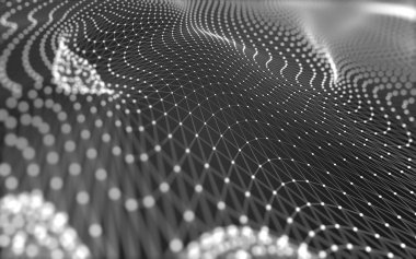 Soyut arkaplan. Çokgen şekilli molekül teknolojisi, noktaları ve çizgileri birleştiriyor. Bağlantı yapısı. Büyük veri görselleştirmesi. 