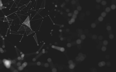 Soyut arkaplan. Çokgen şekilli molekül teknolojisi, noktaları ve çizgileri birleştiriyor. Bağlantı yapısı. Büyük veri görselleştirmesi. 