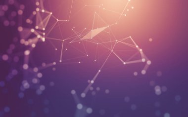 Soyut arkaplan. Çokgen şekilli molekül teknolojisi, noktaları ve çizgileri birleştiriyor. Bağlantı yapısı. Büyük veri görselleştirmesi.
