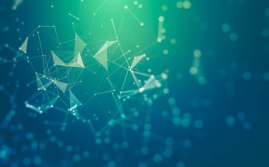 Soyut arkaplan. Çokgen şekilli molekül teknolojisi, noktaları ve çizgileri birleştiriyor. Bağlantı yapısı. Büyük veri görselleştirmesi.