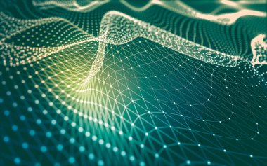 Soyut arkaplan. Çokgen şekilli molekül teknolojisi, noktaları ve çizgileri birleştiriyor. Bağlantı yapısı. Büyük veri görselleştirmesi.