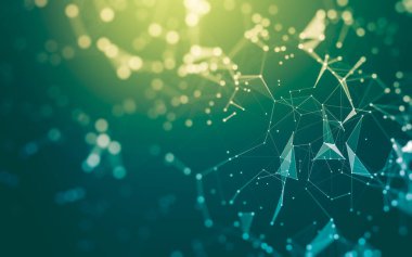 Soyut arkaplan. Çokgen şekilli molekül teknolojisi, noktaları ve çizgileri birleştiriyor. Bağlantı yapısı. Büyük veri görselleştirmesi.