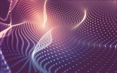 Soyut arkaplan. Çokgen şekilli molekül teknolojisi, noktaları ve çizgileri birleştiriyor. Bağlantı yapısı. Büyük veri görselleştirmesi.