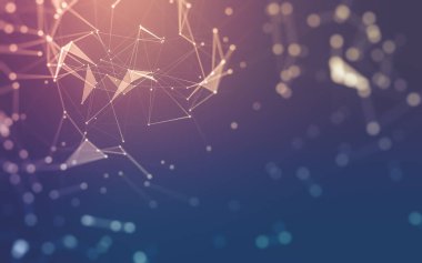 Soyut arkaplan. Çokgen şekilli molekül teknolojisi, noktaları ve çizgileri birleştiriyor. Bağlantı yapısı. Büyük veri görselleştirmesi.