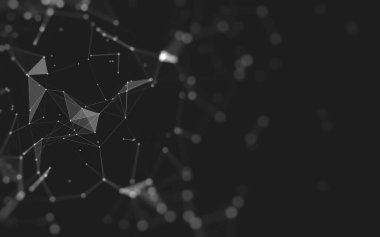 Soyut arkaplan. Çokgen şekilli molekül teknolojisi, noktaları ve çizgileri birleştiriyor. Bağlantı yapısı. Büyük veri görselleştirmesi. 