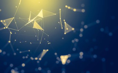 Soyut arkaplan. Çokgen şekilli molekül teknolojisi, noktaları ve çizgileri birleştiriyor. Bağlantı yapısı. Büyük veri görselleştirmesi.