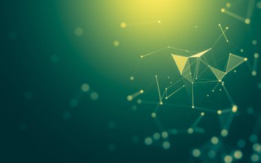 Soyut arkaplan. Çokgen şekilli molekül teknolojisi, noktaları ve çizgileri birleştiriyor. Bağlantı yapısı. Büyük veri görselleştirmesi.