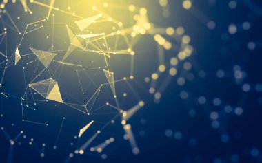 Soyut arkaplan. Çokgen şekilli molekül teknolojisi, noktaları ve çizgileri birleştiriyor. Bağlantı yapısı. Büyük veri görselleştirmesi.