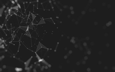 Soyut arkaplan. Çokgen şekilli molekül teknolojisi, noktaları ve çizgileri birleştiriyor. Bağlantı yapısı. Büyük veri görselleştirmesi. 