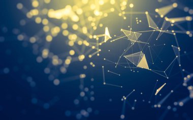 Soyut arkaplan. Çokgen şekilli molekül teknolojisi, noktaları ve çizgileri birleştiriyor. Bağlantı yapısı. Büyük veri görselleştirmesi.