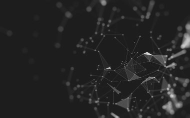 Soyut arkaplan. Çokgen şekilli molekül teknolojisi, noktaları ve çizgileri birleştiriyor. Bağlantı yapısı. Büyük veri görselleştirmesi. 