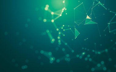 Soyut arkaplan. Çokgen şekilli molekül teknolojisi, noktaları ve çizgileri birleştiriyor. Bağlantı yapısı. Büyük veri görselleştirmesi.