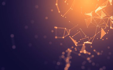 Soyut arkaplan. Çokgen şekilli molekül teknolojisi, noktaları ve çizgileri birleştiriyor. Bağlantı yapısı. Büyük veri görselleştirmesi.