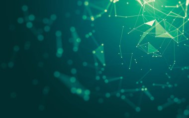 Soyut arkaplan. Çokgen şekilli molekül teknolojisi, noktaları ve çizgileri birleştiriyor. Bağlantı yapısı. Büyük veri görselleştirmesi.