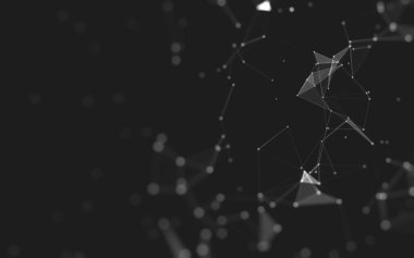 Soyut arkaplan. Çokgen şekilli molekül teknolojisi, noktaları ve çizgileri birleştiriyor. Bağlantı yapısı. Büyük veri görselleştirmesi. 