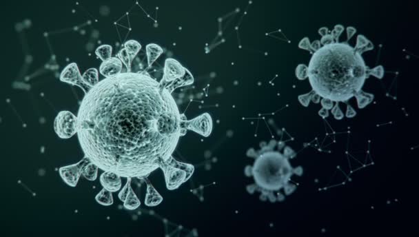 コロナウイルスの顕微鏡像Covid コロナウイルスの危険性と公衆衛生上のリスク疾患やインフルエンザの発生 3D医療イラスト 3Dレンダリング — ストック動画
