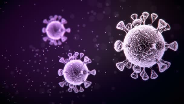 コロナウイルスの顕微鏡像Covid コロナウイルスの危険性と公衆衛生上のリスク疾患やインフルエンザの発生 3D医療イラスト 3Dレンダリング — ストック動画