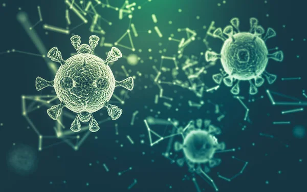 Coronavirus covid-19 'un mikroskobik görüntüsü. Coronavirus tehlikesi ve halk sağlığı risk hastalığı ve grip salgını. Üç boyutlu tıbbi illüstrasyon. 3d oluşturma.