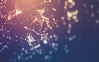 Soyut arkaplan. Çokgen şekilli molekül teknolojisi, noktaları ve çizgileri birleştiriyor. Bağlantı yapısı. Büyük veri görselleştirmesi.