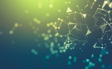 Soyut arkaplan. Çokgen şekilli molekül teknolojisi, noktaları ve çizgileri birleştiriyor. Bağlantı yapısı. Büyük veri görselleştirmesi.