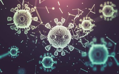 Coronavirus covid-19 'un mikroskobik görüntüsü. Coronavirus tehlikesi ve halk sağlığı risk hastalığı ve grip salgını. Üç boyutlu tıbbi illüstrasyon. 3d oluşturma.