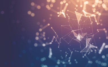 Soyut arkaplan. Çokgen şekilli molekül teknolojisi, noktaları ve çizgileri birleştiriyor. Bağlantı yapısı. Büyük veri görselleştirmesi.