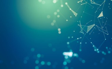 Soyut arkaplan. Çokgen şekilli molekül teknolojisi, noktaları ve çizgileri birleştiriyor. Bağlantı yapısı. Büyük veri görselleştirmesi.