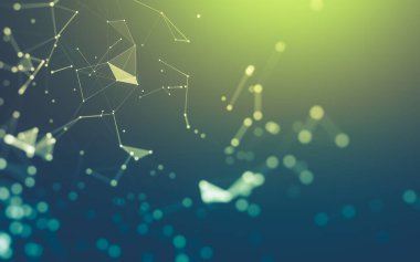 Soyut arkaplan. Çokgen şekilli molekül teknolojisi, noktaları ve çizgileri birleştiriyor. Bağlantı yapısı. Büyük veri görselleştirmesi.