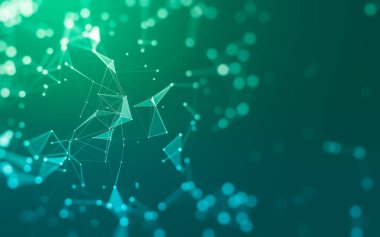 Soyut arkaplan. Çokgen şekilli molekül teknolojisi, noktaları ve çizgileri birleştiriyor. Bağlantı yapısı. Büyük veri görselleştirmesi.