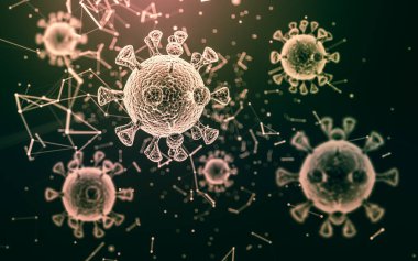 Coronavirus covid-19 'un mikroskobik görüntüsü. Coronavirus tehlikesi ve halk sağlığı risk hastalığı ve grip salgını. Üç boyutlu tıbbi illüstrasyon. 3d oluşturma.