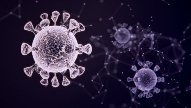 Coronavirus covid-19 'un mikroskobik görüntüsü. Coronavirus tehlikesi ve halk sağlığı risk hastalığı ve grip salgını. Üç boyutlu tıbbi illüstrasyon. 3d oluşturma.