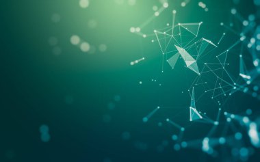 Soyut arkaplan. Çokgen şekilli molekül teknolojisi, noktaları ve çizgileri birleştiriyor. Bağlantı yapısı. Büyük veri görselleştirmesi.