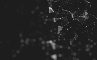 Soyut arkaplan. Çokgen şekilli molekül teknolojisi, noktaları ve çizgileri birleştiriyor. Bağlantı yapısı. Büyük veri görselleştirmesi. 