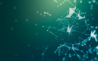 Soyut arkaplan. Çokgen şekilli molekül teknolojisi, noktaları ve çizgileri birleştiriyor. Bağlantı yapısı. Büyük veri görselleştirmesi.