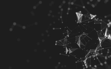 Soyut arkaplan. Çokgen şekilli molekül teknolojisi, noktaları ve çizgileri birleştiriyor. Bağlantı yapısı. Büyük veri görselleştirmesi. 