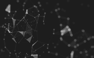 Soyut arkaplan. Çokgen şekilli molekül teknolojisi, noktaları ve çizgileri birleştiriyor. Bağlantı yapısı. Büyük veri görselleştirmesi. 
