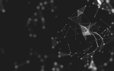 Soyut arkaplan. Çokgen şekilli molekül teknolojisi, noktaları ve çizgileri birleştiriyor. Bağlantı yapısı. Büyük veri görselleştirmesi. 