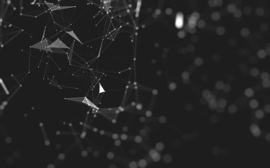 Soyut arkaplan. Çokgen şekilli molekül teknolojisi, noktaları ve çizgileri birleştiriyor. Bağlantı yapısı. Büyük veri görselleştirmesi. 