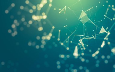 Soyut arkaplan. Çokgen şekilli molekül teknolojisi, noktaları ve çizgileri birleştiriyor. Bağlantı yapısı. Büyük veri görselleştirmesi.