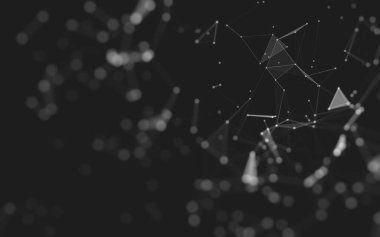 Soyut arkaplan. Çokgen şekilli molekül teknolojisi, noktaları ve çizgileri birleştiriyor. Bağlantı yapısı. Büyük veri görselleştirmesi. 