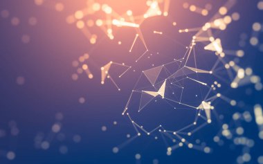 Soyut arkaplan. Çokgen şekilli molekül teknolojisi, noktaları ve çizgileri birleştiriyor. Bağlantı yapısı. Büyük veri görselleştirmesi.