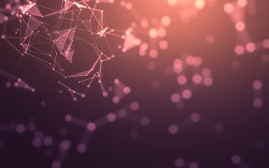 Soyut arkaplan. Çokgen şekilli molekül teknolojisi, noktaları ve çizgileri birleştiriyor. Bağlantı yapısı. Büyük veri görselleştirmesi.