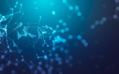 Soyut arkaplan. Çokgen şekilli molekül teknolojisi, noktaları ve çizgileri birleştiriyor. Bağlantı yapısı. Büyük veri görselleştirmesi.