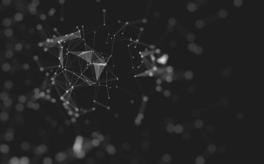 Soyut arkaplan. Çokgen şekilli molekül teknolojisi, noktaları ve çizgileri birleştiriyor. Bağlantı yapısı. Büyük veri görselleştirmesi. 