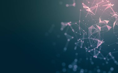 Soyut arkaplan. Çokgen şekilli molekül teknolojisi, noktaları ve çizgileri birleştiriyor. Bağlantı yapısı. Büyük veri görselleştirmesi.