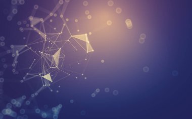 Soyut arkaplan. Çokgen şekilli molekül teknolojisi, noktaları ve çizgileri birleştiriyor. Bağlantı yapısı. Büyük veri görselleştirmesi.