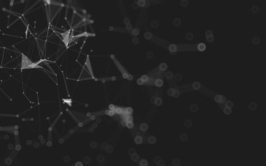 Soyut arkaplan. Çokgen şekilli molekül teknolojisi, noktaları ve çizgileri birleştiriyor. Bağlantı yapısı. Büyük veri görselleştirmesi. 