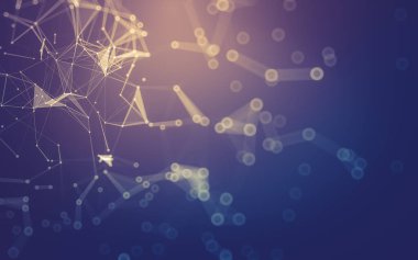 Soyut arkaplan. Çokgen şekilli molekül teknolojisi, noktaları ve çizgileri birleştiriyor. Bağlantı yapısı. Büyük veri görselleştirmesi.